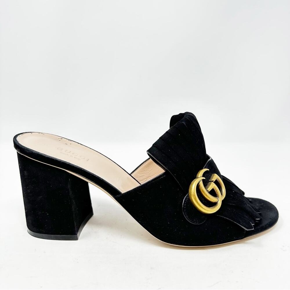 Gucci GG Marmont Black Suede Fringe Mules Sandals Womens Size EU 40 - Picture 4 of 11